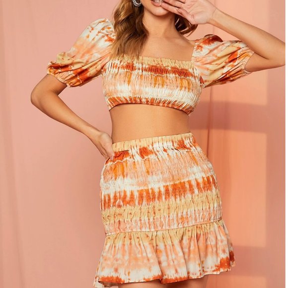 Tie Dye Shirred Crop Top & Ruffle Hem Mermaid Skirt 50% OFF - Picture 4 of 9